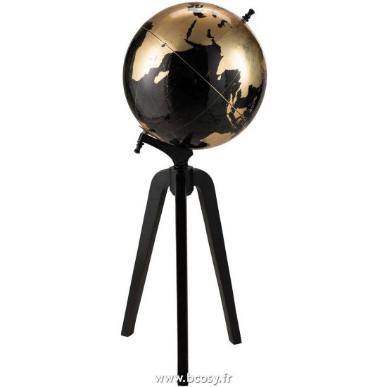 J-Line mappemondes sur pied globes terrestres Jolipa Jline Globe Sur Pied Bois Noir Or Extra Large