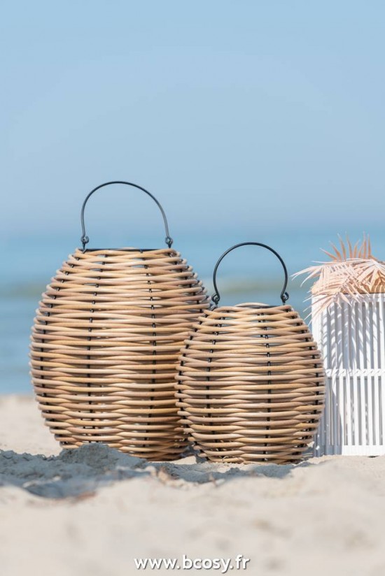 J-Line lanternes photophores J Line Lanterne Tissee Led Plastique Naturel Medium