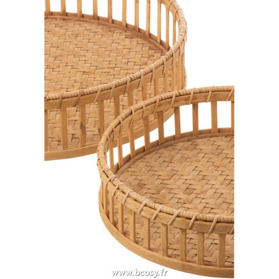J-Line Jolipa J Line Jline Set De 3 Plateau Rond Bambou Naturel