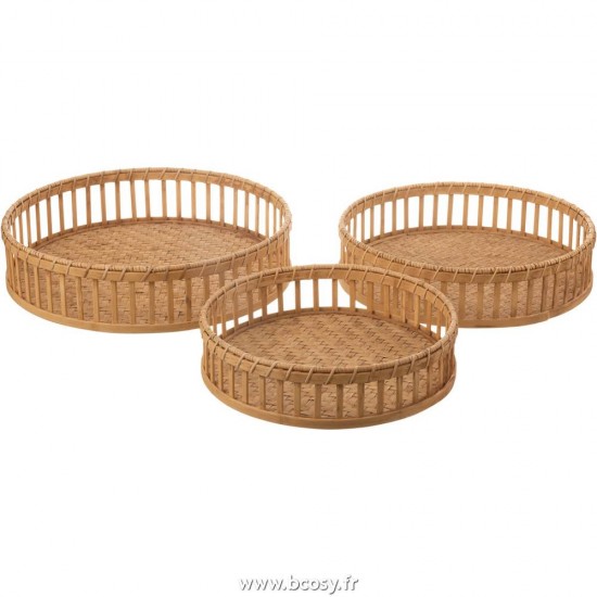 J Line Set De 3 Plateau Rond Bambou Naturel L47xB47xH11 Jline 10316 by Jolipa 10316