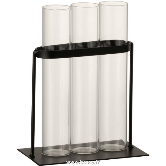 J Line Soliflore 3 Tubes Metal Verre Noir L12xB7xH11 Jline 10561 by Jolipa 10561