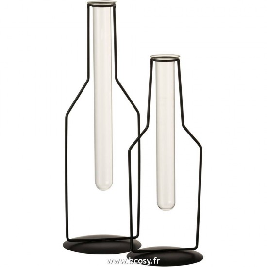 J-Line vases Jolipa J Line Jline Soliflore 1Tube Bouteille Metal Verre Noir Large