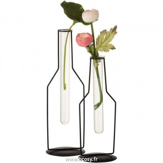 Jolipa J Line Jline Soliflore 1Tube Bouteille Metal Verre Noir Large