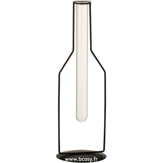 J Line Soliflore 1Tube Bouteille Metal Verre Noir Large L11xB11xH33 Jline 10567 by Jolipa 10567