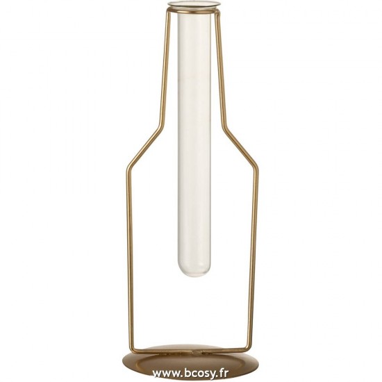 J Line Soliflore 1 Tube Bouteille Metal Verre Or Small L10xB10xH26 Jline 10578 by Jolipa 10578