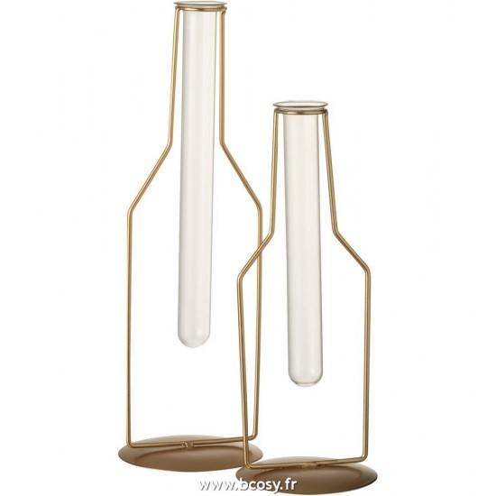 J-Line vases Jolipa J Line Jline Soliflore 1 Tube Bouteille Metal Verre Or Large