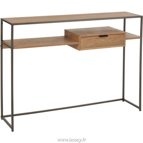 J Line Console 1 Tiroir Bois Metal Naturel L120xB30xH86 Jline 10606 by Jolipa 10606