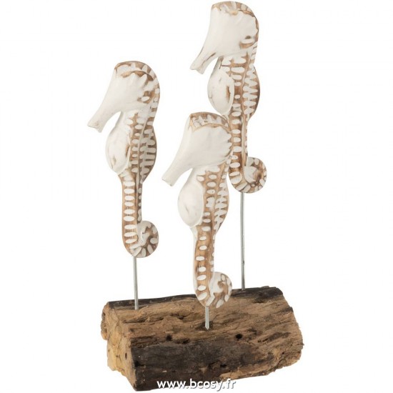 J Line Hippocampe 3 Sur Pied Bois Albasia Blanc Naturel L19xB10xH26 Jline 10745 by Jolipa 10745