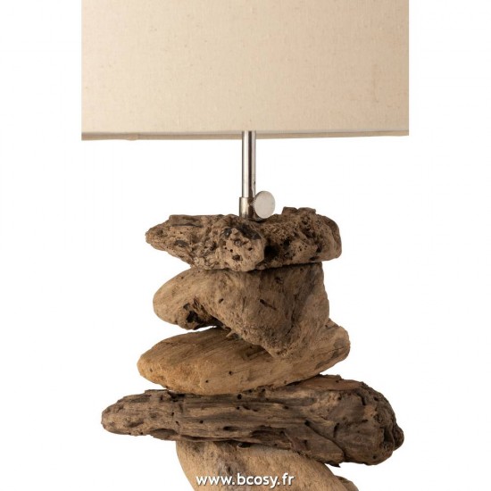 Jolipa J Line Jline Lampe Abat Jour Bois Flotte Naturel Beige Small