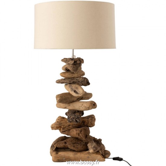 J Line Lampe+Abat Jour Bois Flotte Naturel Beige Small L36xB36xH60 Jline 10836 by Jolipa 10836