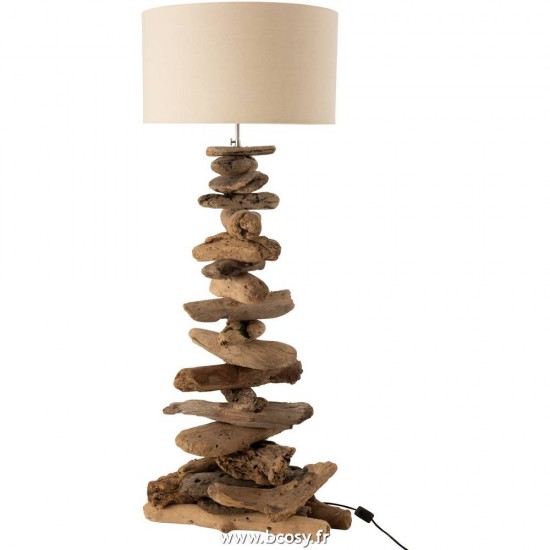 J Line Lampe+Abat Jour Bois Flotte Naturel Beige Medium L42xB42xH90 Jline 10837 by Jolipa 10837
