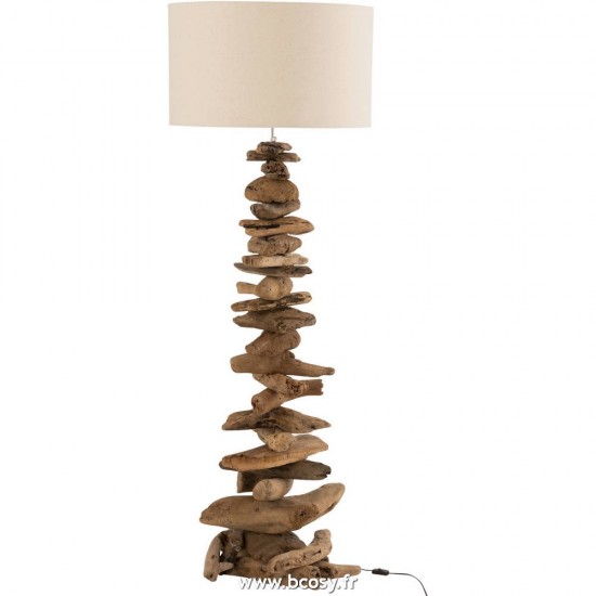 J Line Lampe+Abat Jour Bois Flotte Naturel Beige Large L48xB48xH160 Jline 10838 by Jolipa 10838