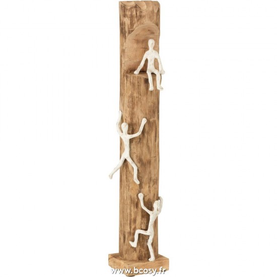 J Line Personnage 3 Grimpeurs Bois De Manguier Aluminium Naturel Argent L13xB15xH73 Jline 10900 by Jolipa 10900