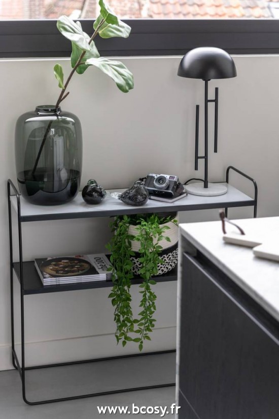 J-Line tables de drapier murales J Line Console Marbre 2 Planches Mdf Metal Noir