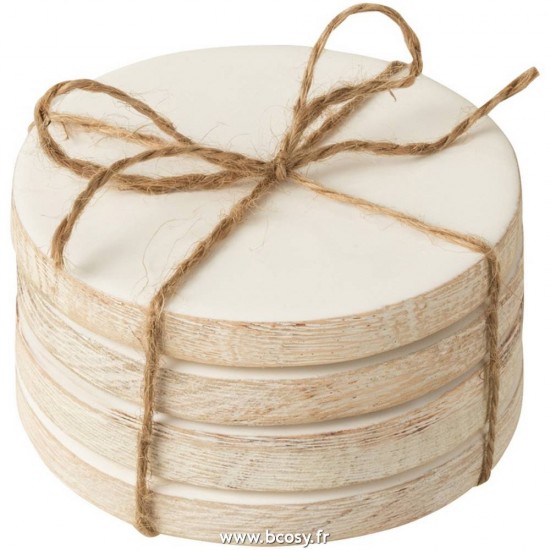 J-Line sous verres Jolipa J Line Jline Set De 4 Sous Verre Manguier Blanc White Wash