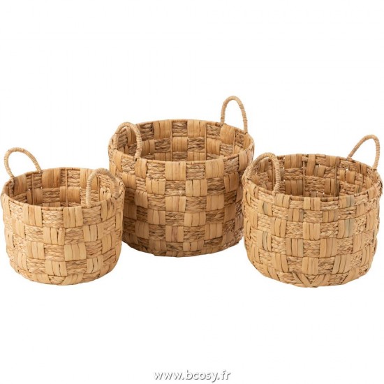 J Line Set De 3 Panier Rond Jacynthe D'Eau Naturel L44xB44xH39 Jline 11130 by Jolipa 11130