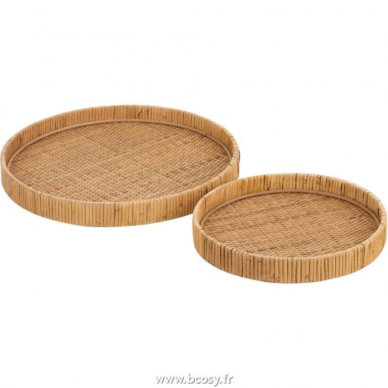 J Line Set De 2 Plateaux Rond Rotin Naturel L40xB40xH4 Jline 11159 by Jolipa 11159