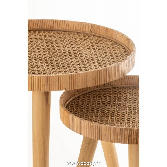 J-Line tables d appoint bouts de canapé Jolipa J Line Jline Set De 2 Table Gigogne Ronde Trepied Rotin Naturel