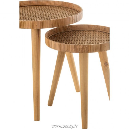 Jolipa J Line Jline Set De 2 Table Gigogne Ronde Trepied Rotin Naturel