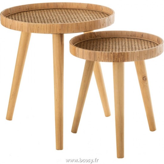 J Line Set De 2 Table Gigogne Ronde Trepied Rotin Naturel L51xB51xH54 Jline 11160 by Jolipa 11160