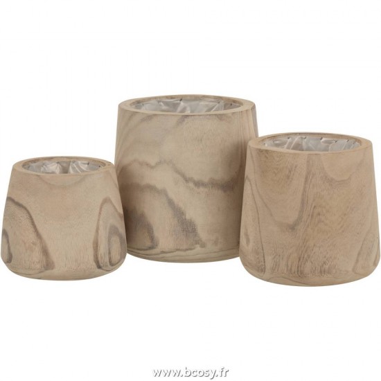 J-Line cachepots de fleur Jolipa J Line Jline Cachepot Bois De Paulownia Plastique White Wash Large