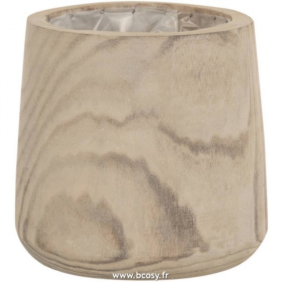 J Line Cachepot Bois De Paulownia+Plastique White Wash Large L26xB26xH23 Jline 11170 by Jolipa 11170