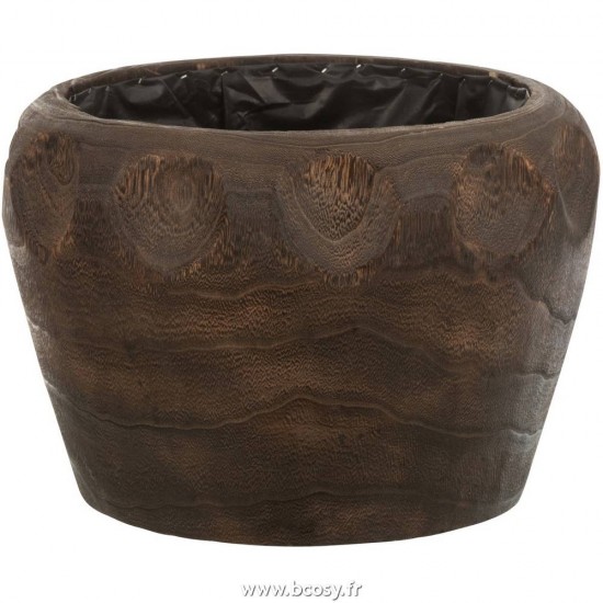 J Line Cachepot Thibo Bois De Paulownia+Plastique Marron Fonce Large L35xB35xH23 Jline 11177 by Jolipa 11177