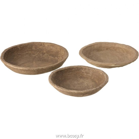 J Line Set De 3 Plat Chad Papier Mache Marron L40xB40xH5 Jline 11239 by Jolipa 11239