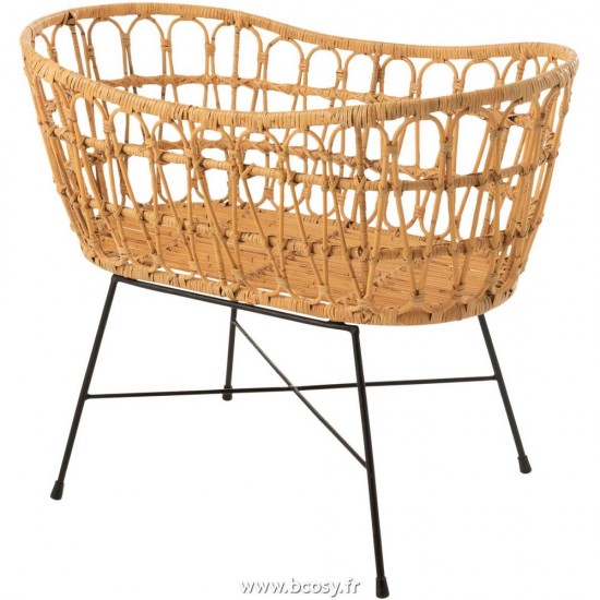 J Line Berceau+Matelas Rotin Metal Naturel Blanc L85xB51xH71 Jline 11258 by Jolipa 11258