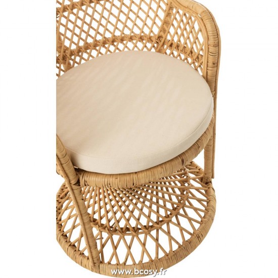 J Line Chaise Paon+Coussin Rotin Naturel L105xB68xH133 Jline 11260 by Jolipa 11260