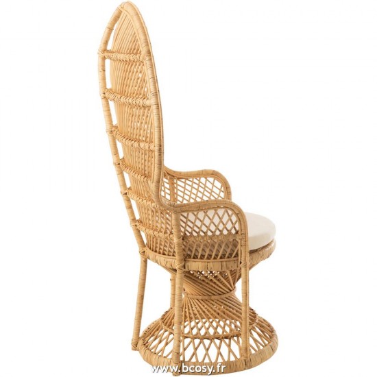 J-Line chaises lounges Jolipa J Line Jline Chaise Paon Coussin Rotin Naturel