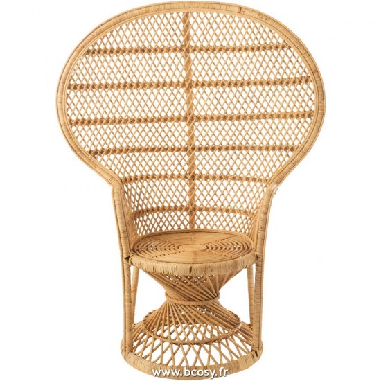 J-Line chaises lounges J Line Chaise Paon Coussin Rotin Naturel