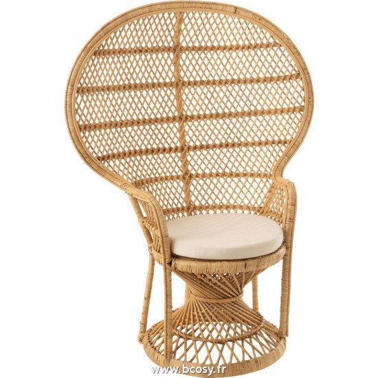J Line Chaise Paon+Coussin Rotin Naturel L105xB68xH133 Jline 11260 by Jolipa 11260