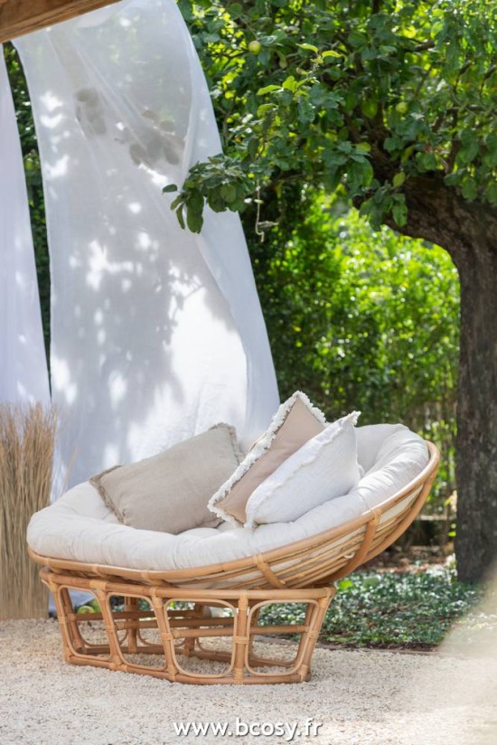 Jolipa J Line Jline Fauteuil Roni Coussin Rotin Naturel Blanc