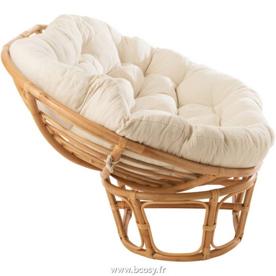 J-Line fauteuils avec accoudoirs Jolipa J Line Jline Fauteuil Roni Coussin Rotin Naturel Blanc