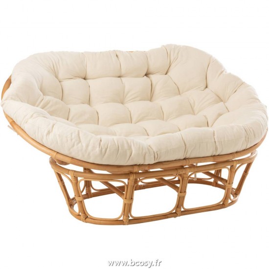 J Line Fauteuil Roni+Coussin Rotin Naturel Blanc L179xB155xH36 Jline 11265 by Jolipa 11265