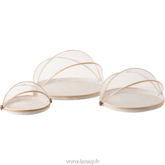 J Line Set De 3 Plateaux Protection Anti Mouches Bambou Blanc L45xB45xH12 Jline 11342 by Jolipa 11342
