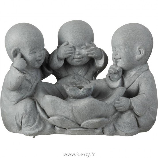 J Line Fontaine Moine Entendre Voir Se Taire Resine Gris L42xB25xH28 Jline 11536 by Jolipa 11536