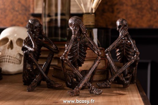 J-Line rien vu rien entendu rien dit statuettes J Line Squelette Entendre Voir Se Taire Resine Bronze Assortiment De 3