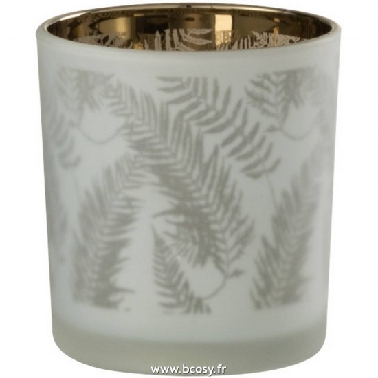 J Line Photophore Feuille Verre Blanc Vert Small L7xB7xH8 Jline 11757 by Jolipa 11757