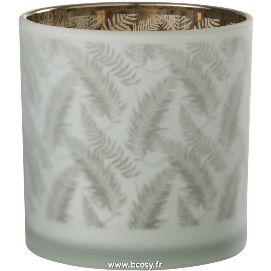 J Line Photophore Feuille Verre Blanc Vert Large L15xB15xH15 Jline 11759 by Jolipa 11759