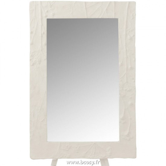 J Line Miroir Rectangle Relief Fleur Resine Blanc Small L42xB4xH62 Jline 12136 by Jolipa 12136