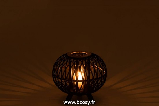 J-Line lanternes photophores Jolipa J Line Jline Lanterne Boule Sur Pied Bambou Noir Naturel Small