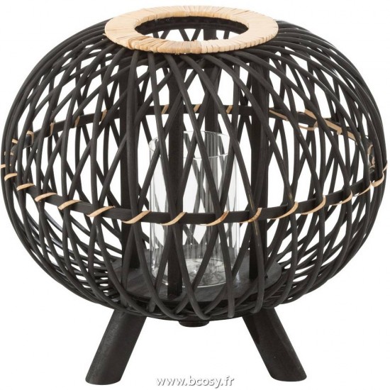 J Line Lanterne Boule Sur Pied Bambou Noir Naturel Small L33xB33xH32 Jline 12179 by Jolipa 12179