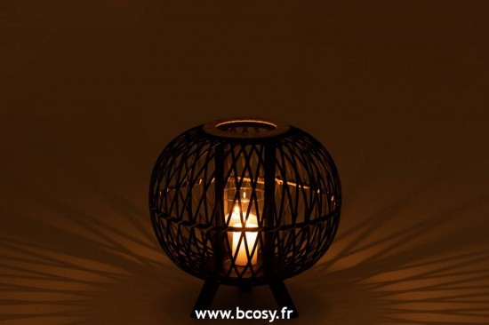 J-Line lanternes photophores Jolipa J Line Jline Lanterne Boule Sur Pied Bambou Noir Naturel Medium