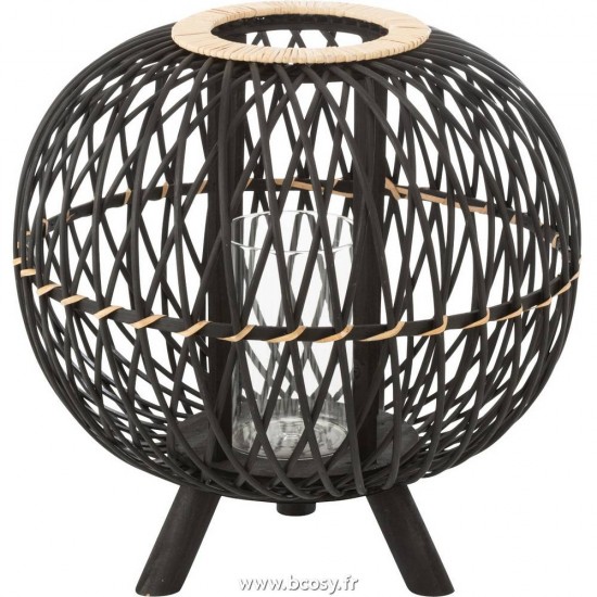 J Line Lanterne Boule Sur Pied Bambou Noir Naturel Medium L38xB38xH39 Jline 12180 by Jolipa 12180
