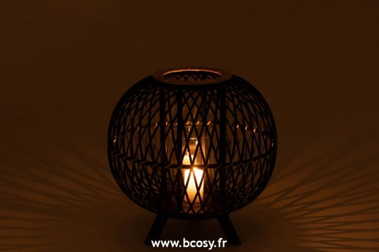 J-Line lanternes photophores Jolipa J Line Jline Lanterne Boule Sur Pied Bambou Noir Naturel Large