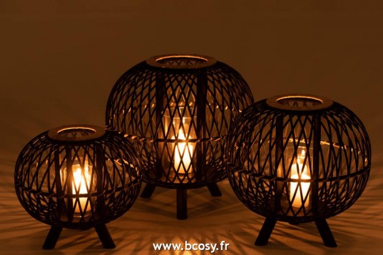 J-Line lanternes photophores J Line Lanterne Boule Sur Pied Bambou Noir Naturel Large