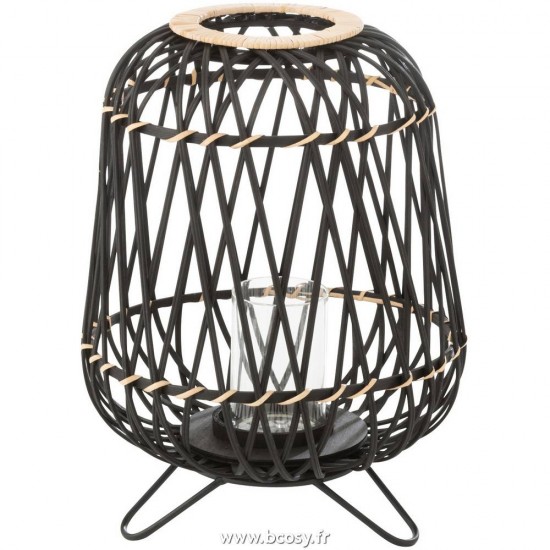 J Line Lanterne Sur Pied Bambou Noir Naturel Small L31xB31xH41 Jline 12182 by Jolipa 12182