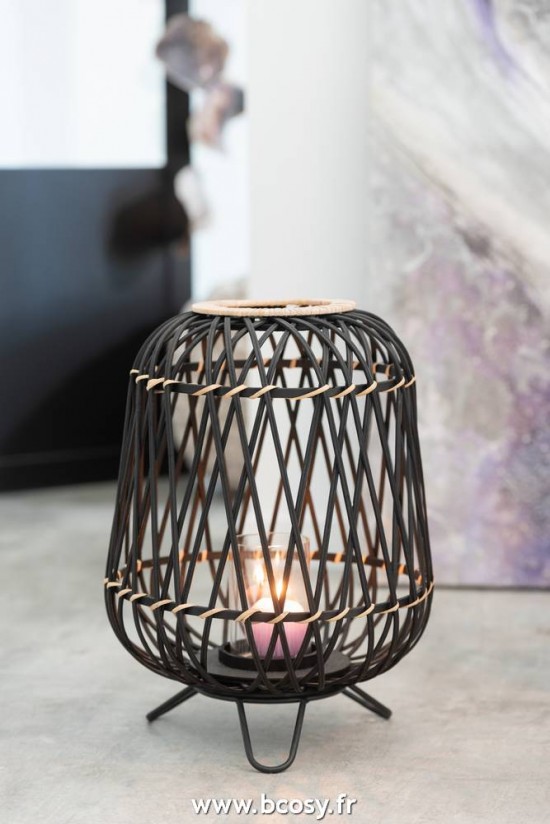 Jolipa J Line Jline Lanterne Sur Pied Bambou Noir Naturel Medium